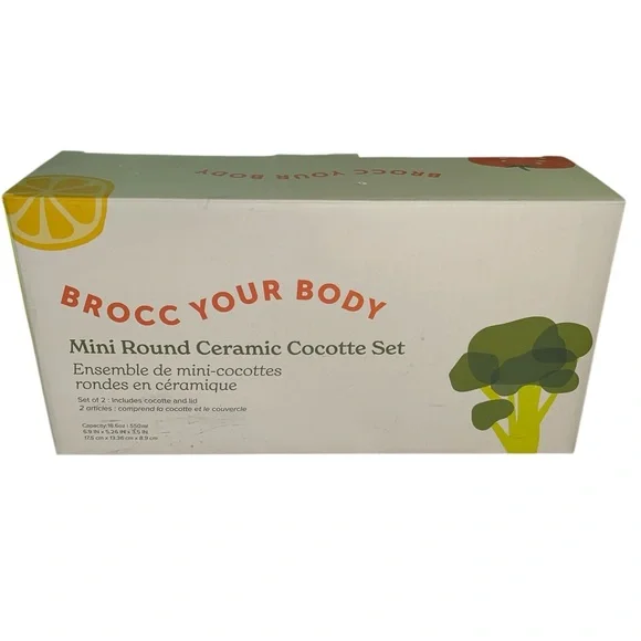 Brocc Your Body Mini Round Ceramic Cocotte Set of 2 NIB - Picture 5 of 14
